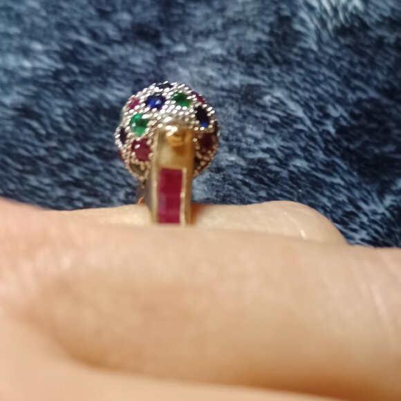Chuck Clemency 14k YG Ruby Emerald Sapphire Spinning Ball Ring - Picture 4 of 6